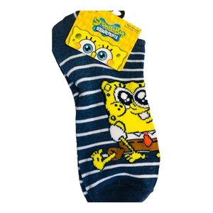 2 pairs Nickelodeon Spongebob Squarepants blue white striped no show‎ socks FREE